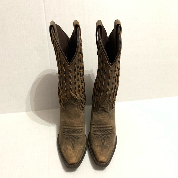 Laredo Snip Toe Braided Leather & Nubuck Brown/Black Boot Western Women’s Sz 6.5 - Picture 4 of 7